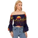 Abstract City Retro Sunset Night Off Shoulder Flutter Bell Sleeve Top View3