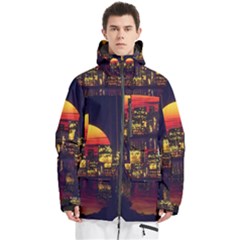 Abstract City Retro Sunset Night Men s Multi Pockets Zip Ski And Snowboard Waterproof Breathable Jacket by Bedest