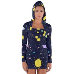 Aesthetic Outer Space Cartoon Art Long Sleeve Hooded T-shirt by Bedest