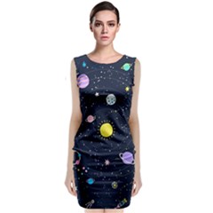 Aesthetic Outer Space Cartoon Art Sleeveless Velvet Midi Dress