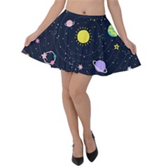 Aesthetic Outer Space Cartoon Art Velvet Skater Skirt