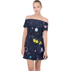 Aesthetic Outer Space Cartoon Art Off Shoulder Chiffon Dress by Bedest