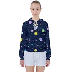 Aesthetic Outer Space Cartoon Art Women s Tie Up Sweat