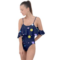 Aesthetic Outer Space Cartoon Art Drape Piece Swimsuit