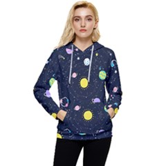 Aesthetic Outer Space Cartoon Art Women s Lightweight Drawstring Hoodie