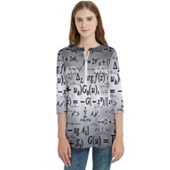 Math Formula Women s Zip Front V-neck 3/4 Sleeve Casual Top Pocket Shirt