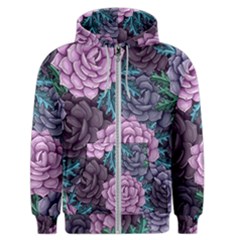 Purple Rose Retro Floral Flower Men s Zipper Hoodie