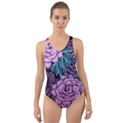 Purple Rose Retro Floral Flower Cut-out Back One Piece Swimsuit by Bedest