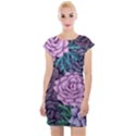 Purple Rose Retro Floral Flower Cap Sleeve Bodycon Dress View1