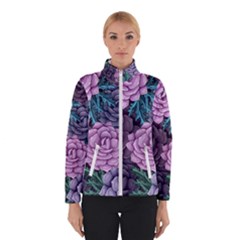 Purple Rose Retro Floral Flower Women s Bomber Jacket