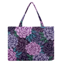 Purple Rose Retro Floral Flower Zipper Medium Tote Bag by Bedest