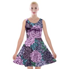 Purple Rose Retro Floral Flower Velvet Skater Dress