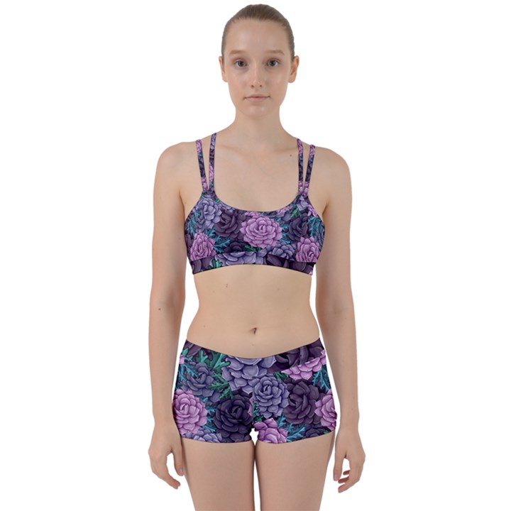 Purple Rose Retro Floral Flower Perfect Fit Gym Set