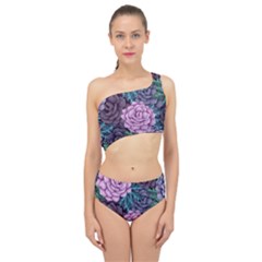 Purple Rose Retro Floral Flower Spliced Up Two Piece Swimsuit by Bedest