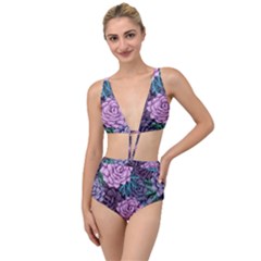 Purple Rose Retro Floral Flower Tied Up Two Piece Swimsuit by Bedest