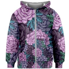 Purple Rose Retro Floral Flower Kids  Zipper Hoodie Without Drawstring