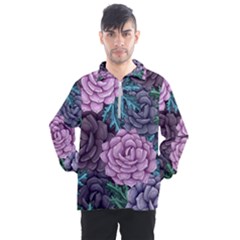 Purple Rose Retro Floral Flower Men s Half Zip Pullover