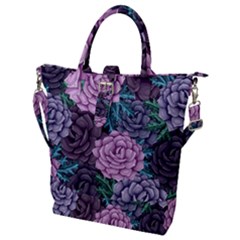 Purple Rose Retro Floral Flower Buckle Top Tote Bag by Bedest