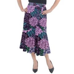 Purple Rose Retro Floral Flower Midi Mermaid Skirt by Bedest