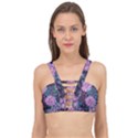 Purple Rose Retro Floral Flower Cage Up Bikini Top View1