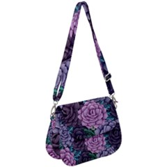 Purple Rose Retro Floral Flower Saddle Handbag by Bedest