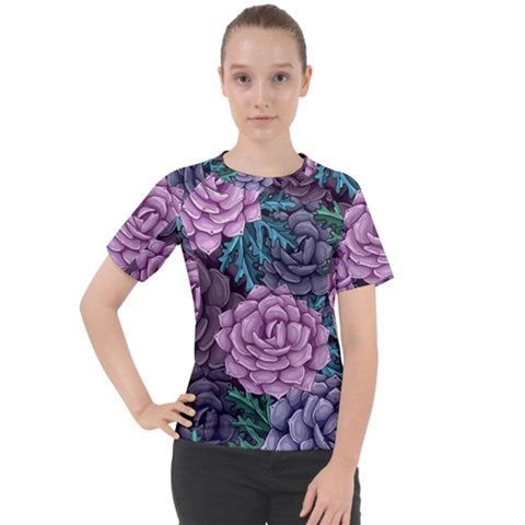 Purple Rose Retro Floral Flower Women s Sport Raglan T-shirt by Bedest