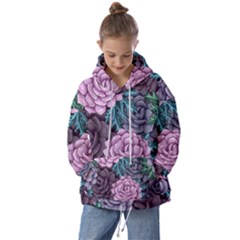 Purple Rose Retro Floral Flower Kids  Oversized Hoodie