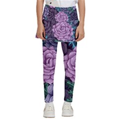 Purple Rose Retro Floral Flower Kids  Skirted Pants by Bedest