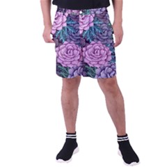 Purple Rose Retro Floral Flower Men s Pocket Shorts by Bedest