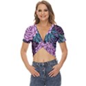 Purple Rose Retro Floral Flower Twist Front Crop Top View1