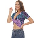 Purple Rose Retro Floral Flower Twist Front Crop Top View2