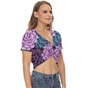 Purple Rose Retro Floral Flower Twist Front Crop Top View3