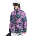 Purple Rose Retro Floral Flower Men s Multi Pockets Zip Ski and Snowboard Waterproof Breathable Jacket View2