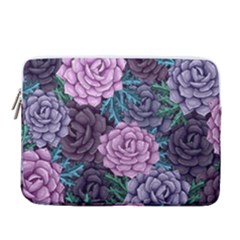 Purple Rose Retro Floral Flower 14  Vertical Laptop Sleeve Case With Pocket by Bedest