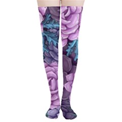 Purple Rose Retro Floral Flower Thigh High Stockings