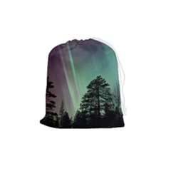 Silhouette Of Aurora Borealis Drawstring Pouch (medium) by Bedest