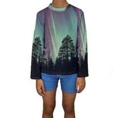 Silhouette Of Aurora Borealis Kids  Long Sleeve Swimwear by Bedest