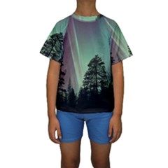 Silhouette Of Aurora Borealis Kids  Short Sleeve Swimwear by Bedest