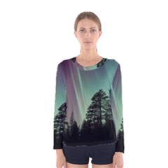 Silhouette Of Aurora Borealis Women s Long Sleeve T-shirt