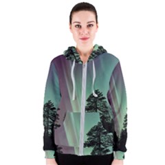 Silhouette Of Aurora Borealis Women s Zipper Hoodie