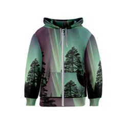 Silhouette Of Aurora Borealis Kids  Zipper Hoodie