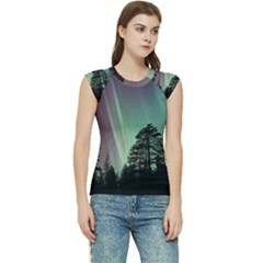 Silhouette Of Aurora Borealis Women s Raglan Cap Sleeve T-shirt by Bedest