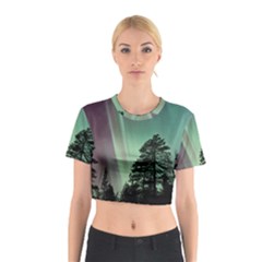 Silhouette Of Aurora Borealis Cotton Crop Top by Bedest