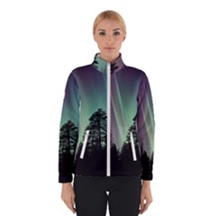 Silhouette Of Aurora Borealis Women s Bomber Jacket