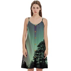 Silhouette Of Aurora Borealis Women s Spaghetti Strap Pullover Cami Dress by Bedest