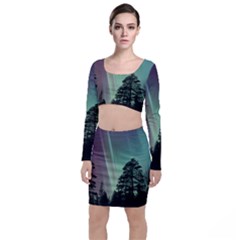 Silhouette Of Aurora Borealis Top And Skirt Sets by Bedest