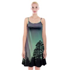 Silhouette Of Aurora Borealis Spaghetti Strap Velvet Dress