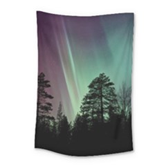 Silhouette Of Aurora Borealis Small Tapestry by Bedest