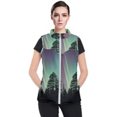 Silhouette Of Aurora Borealis Women s Puffer Vest