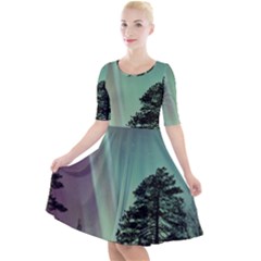 Silhouette Of Aurora Borealis Quarter Sleeve A-line Dress by Bedest